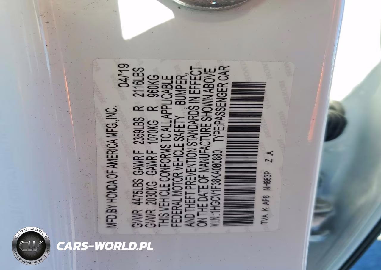 2019 Honda Accord Sport VIN:1HGCV1F38KA080880 - 12