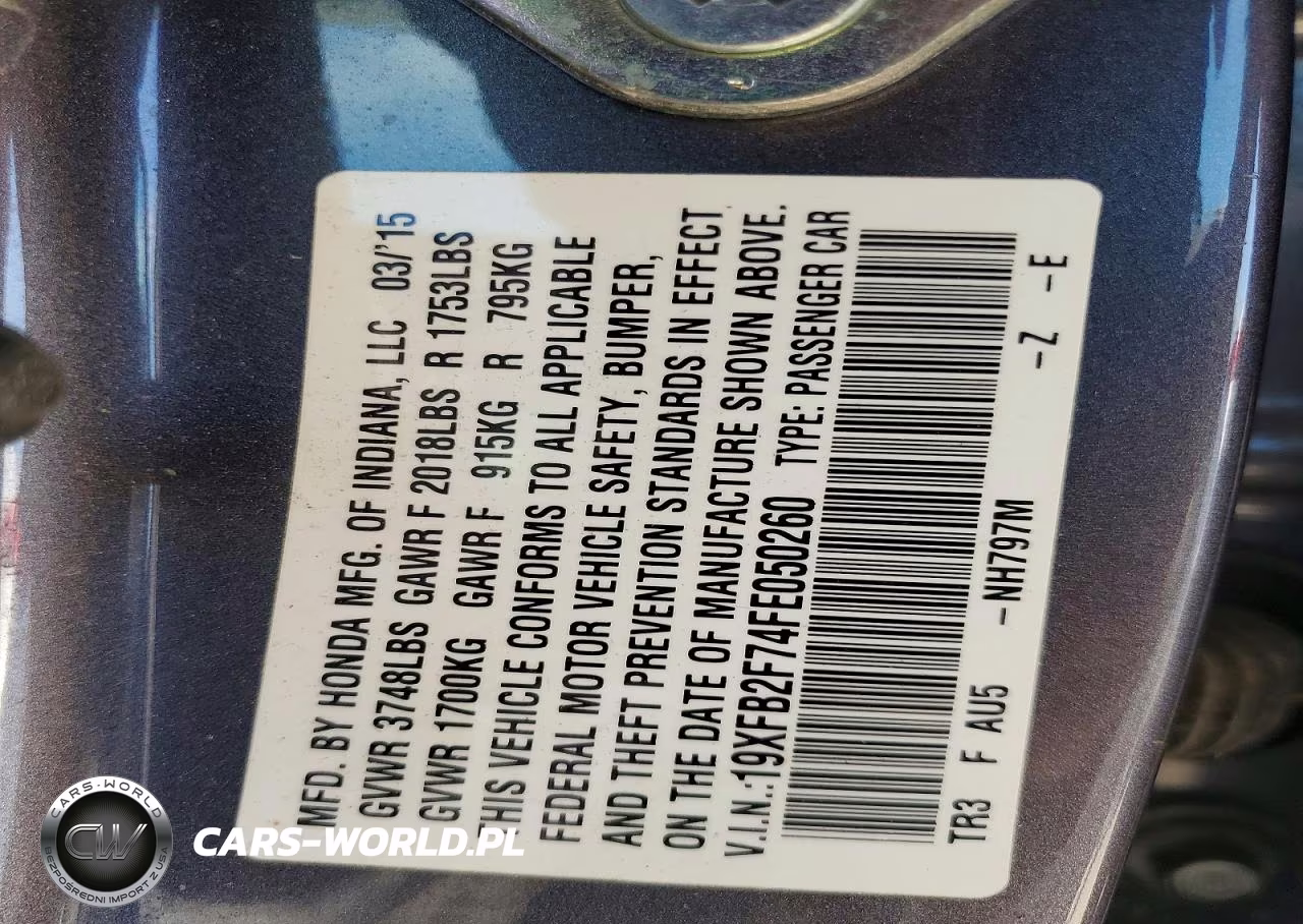 2015 Honda Civic Se VIN:19XFB2F74FE050260 - 12