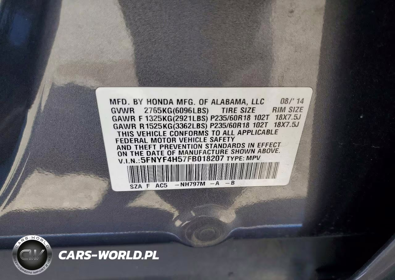 2015 Honda Pilot Exl VIN:5FNYF4H57FB018207 - 13