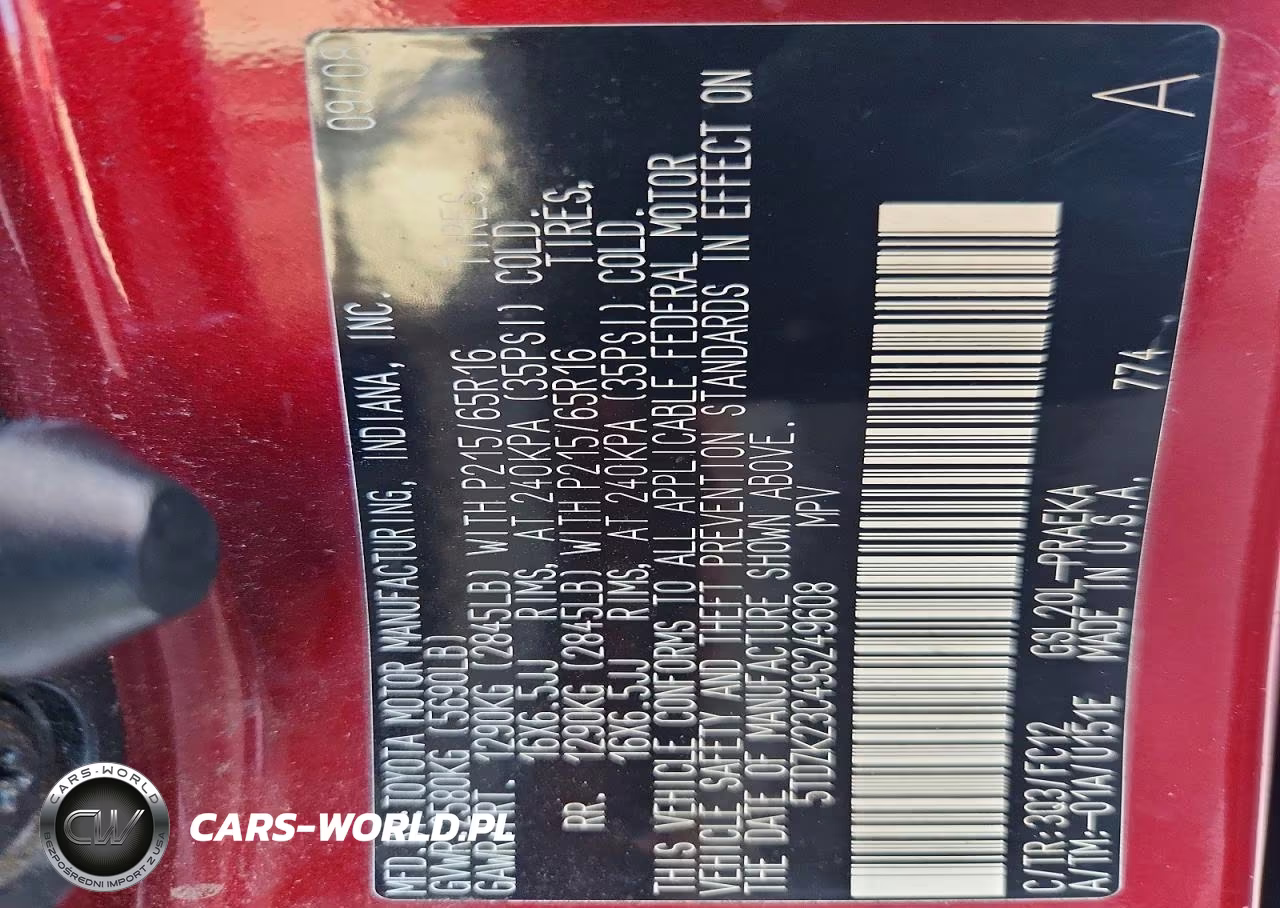 2009 Toyota Sienna Le 8-Passenger VIN:5TDZK23C49S249608 - 13