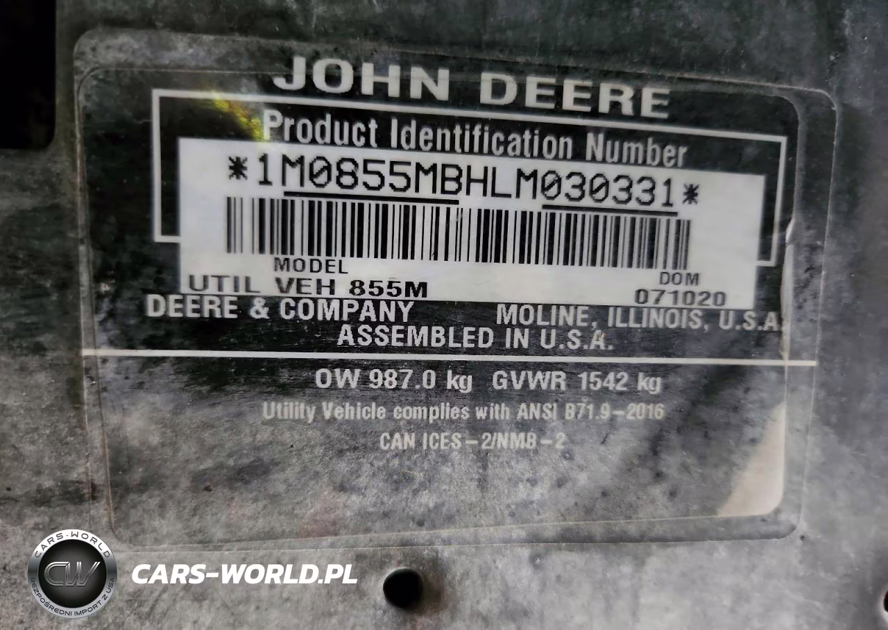2020 John Deere Xuv855M Utility Vehicle VIN:1M0855MBHLM030331 - 10