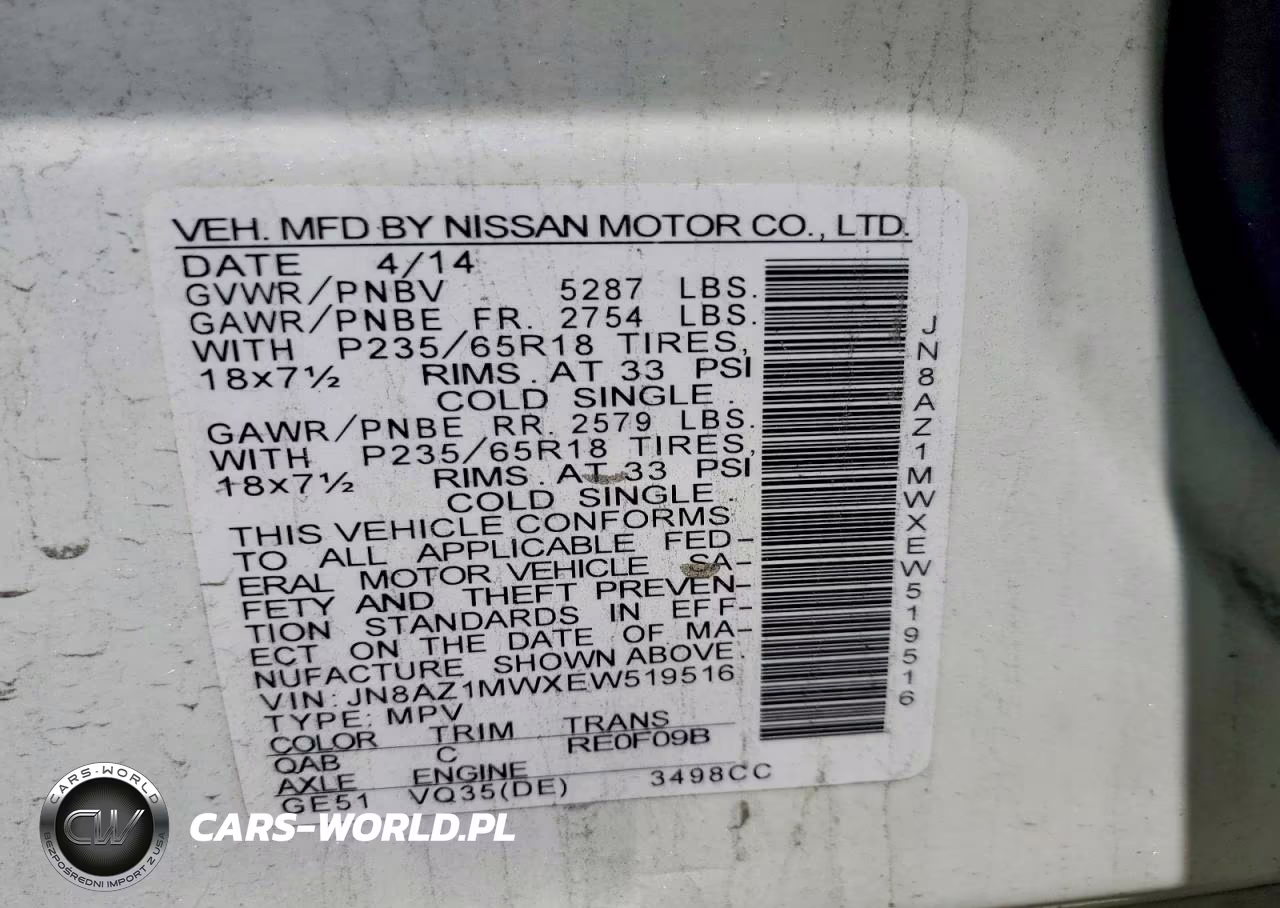 2014 Nissan Murano S VIN:JN8AZ1MWXEW519516 - 13