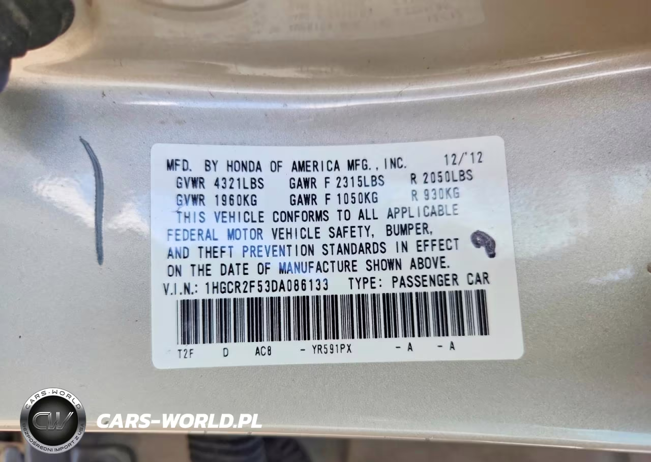 2013 Honda Accord Sport VIN:1HGCR2F53DA086133 - 12
