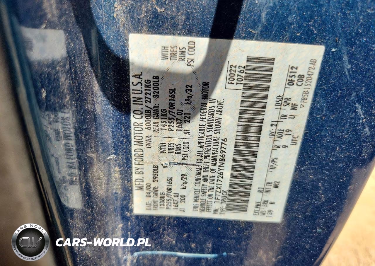 2000 Ford F150 VIN:1FTZX1726YNB69776 - 12