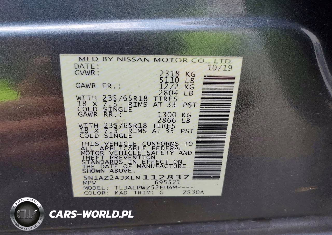 2020 Nissan Murano S VIN:5N1AZ2AJXLN112837 - 13