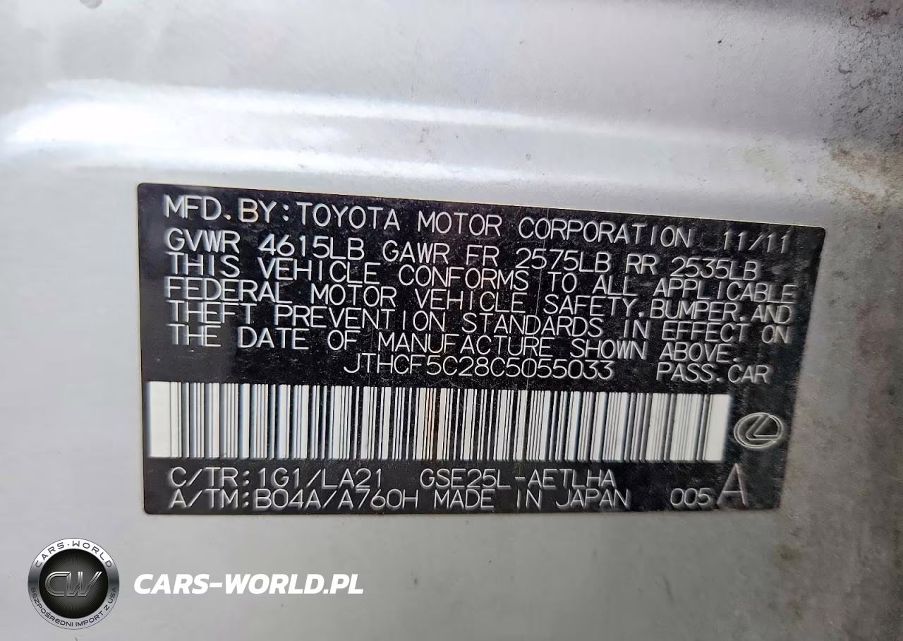 2012 Lexus Is 250 VIN:JTHCF5C28C5055033 - 12