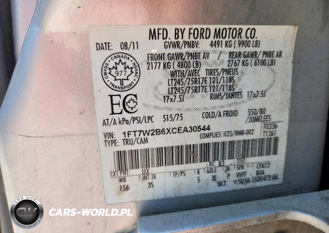 2012 Ford F250 Super Duty VIN:1FT7W2B6XCEA30544 - 12