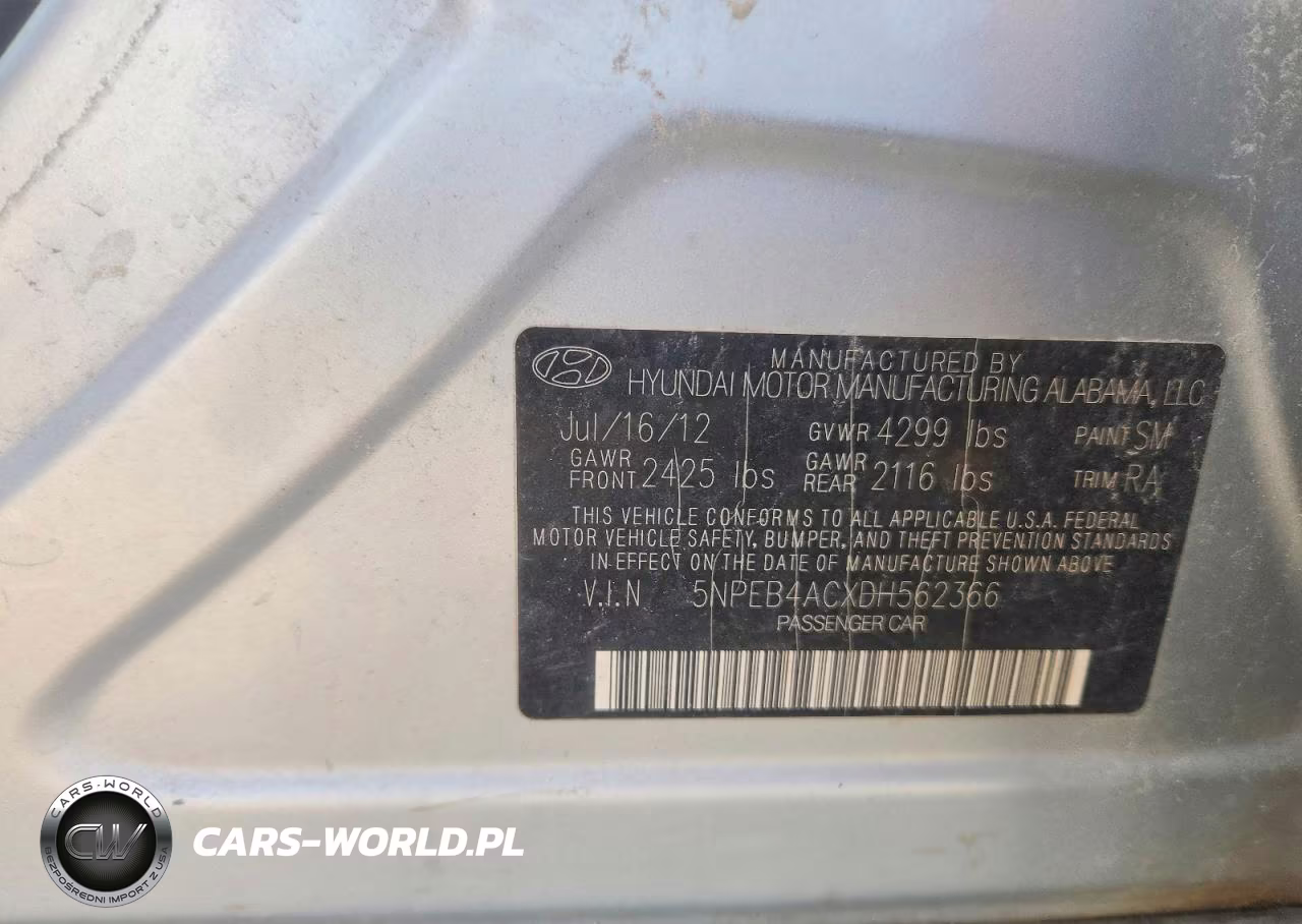 2013 Hyundai Sonata Gls VIN:5NPEB4ACXDH562366 - 12