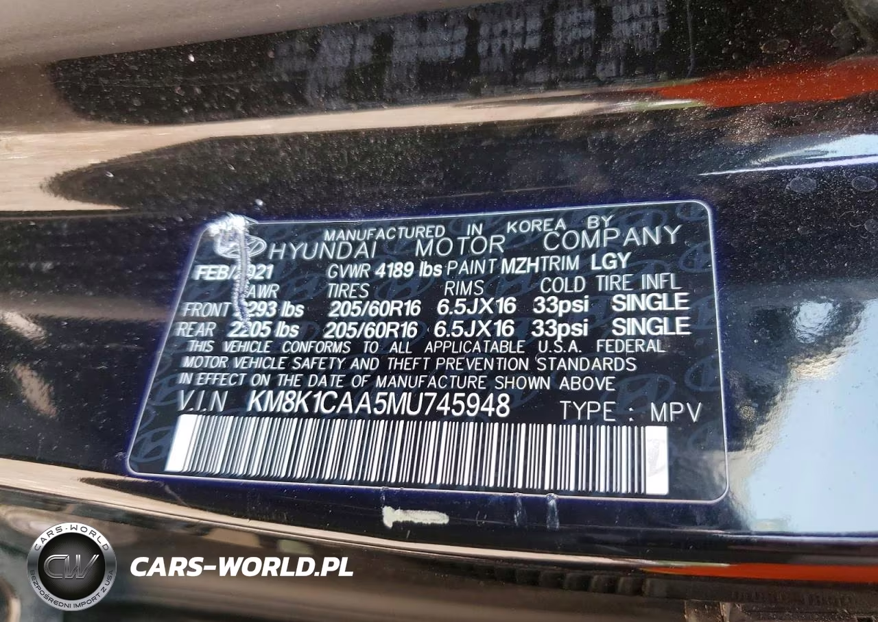 2021 Hyundai Kona Se VIN:KM8K1CAA5MU745948 - 12