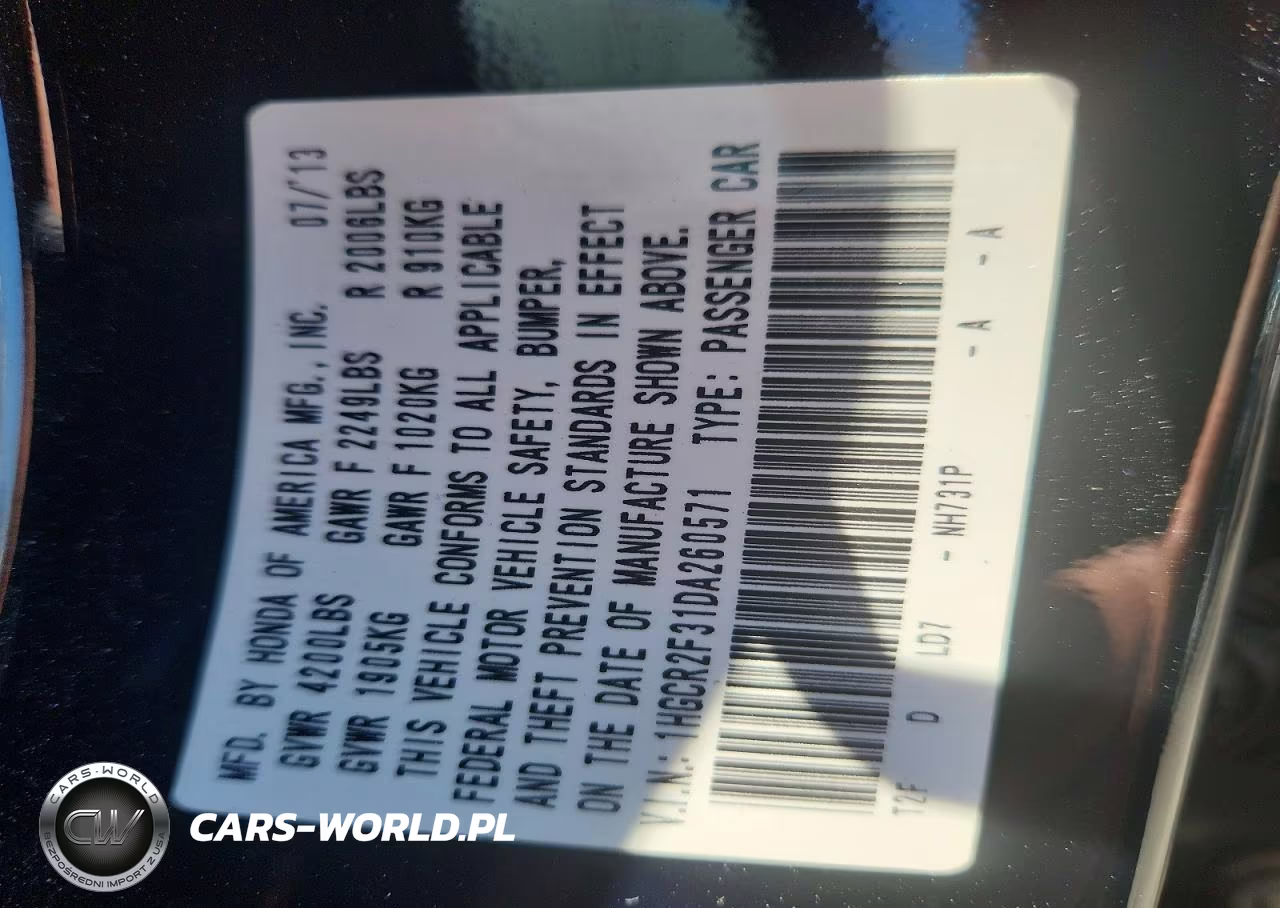 2013 Honda Accord Lx VIN:1HGCR2F31DA260571 - 12