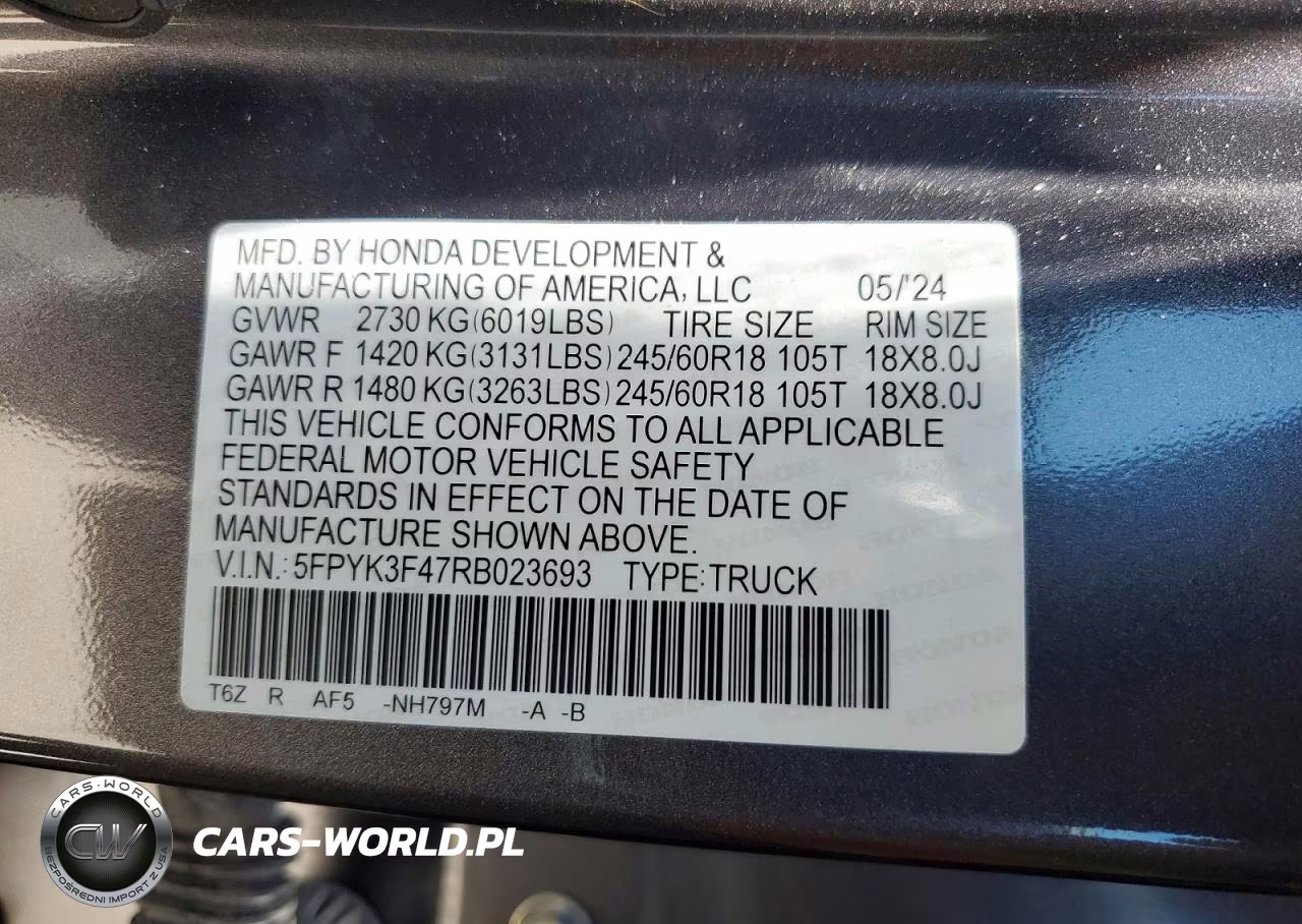 2024 Honda Ridgeline Rtl VIN:5FPYK3F47RB023693 - 13