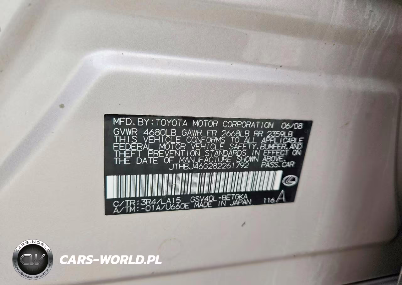 2008 Lexus Es 350 VIN:JTHBJ46G282261792 - 12