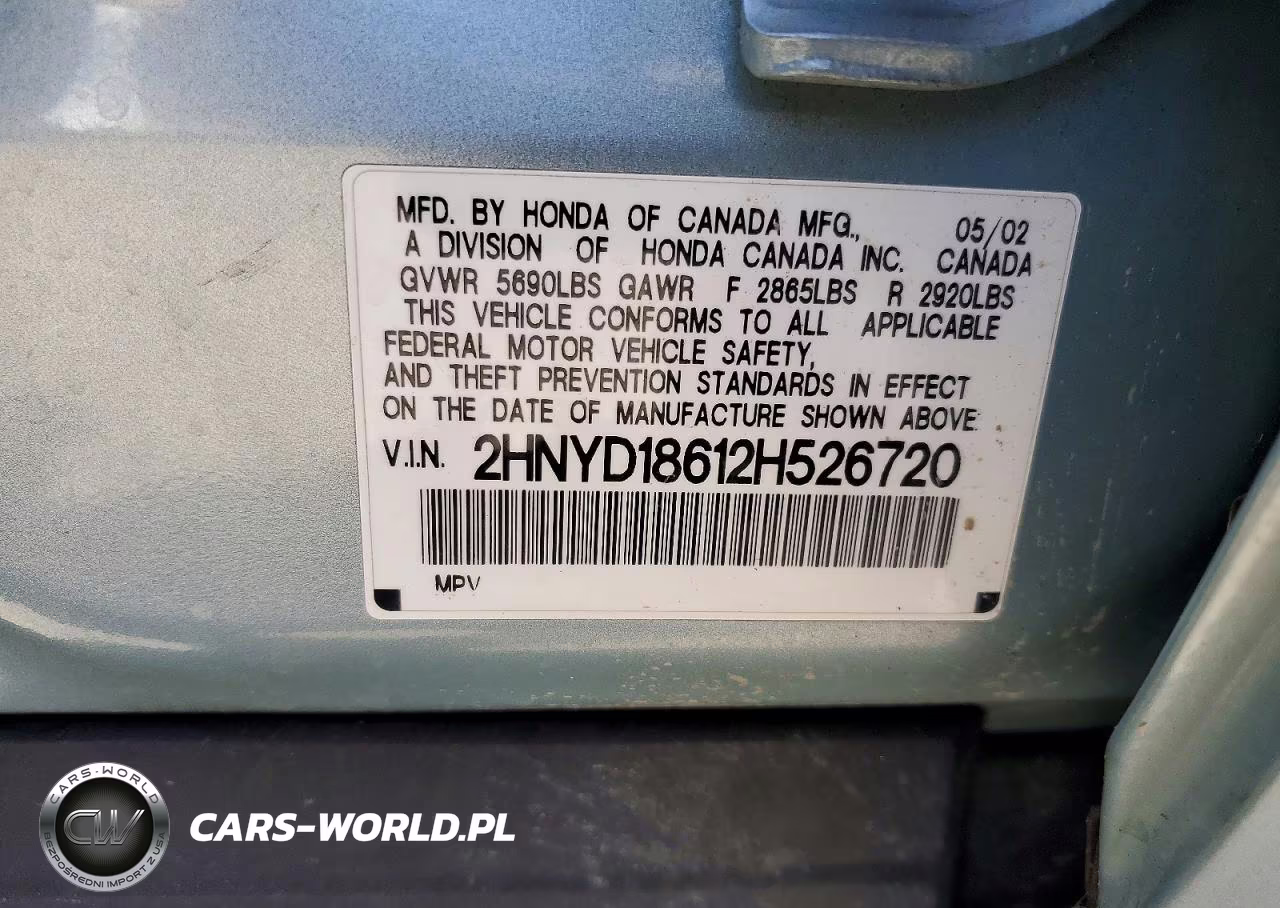 2002 Acura Mdx Touring VIN:2HNYD18612H526720 - 12