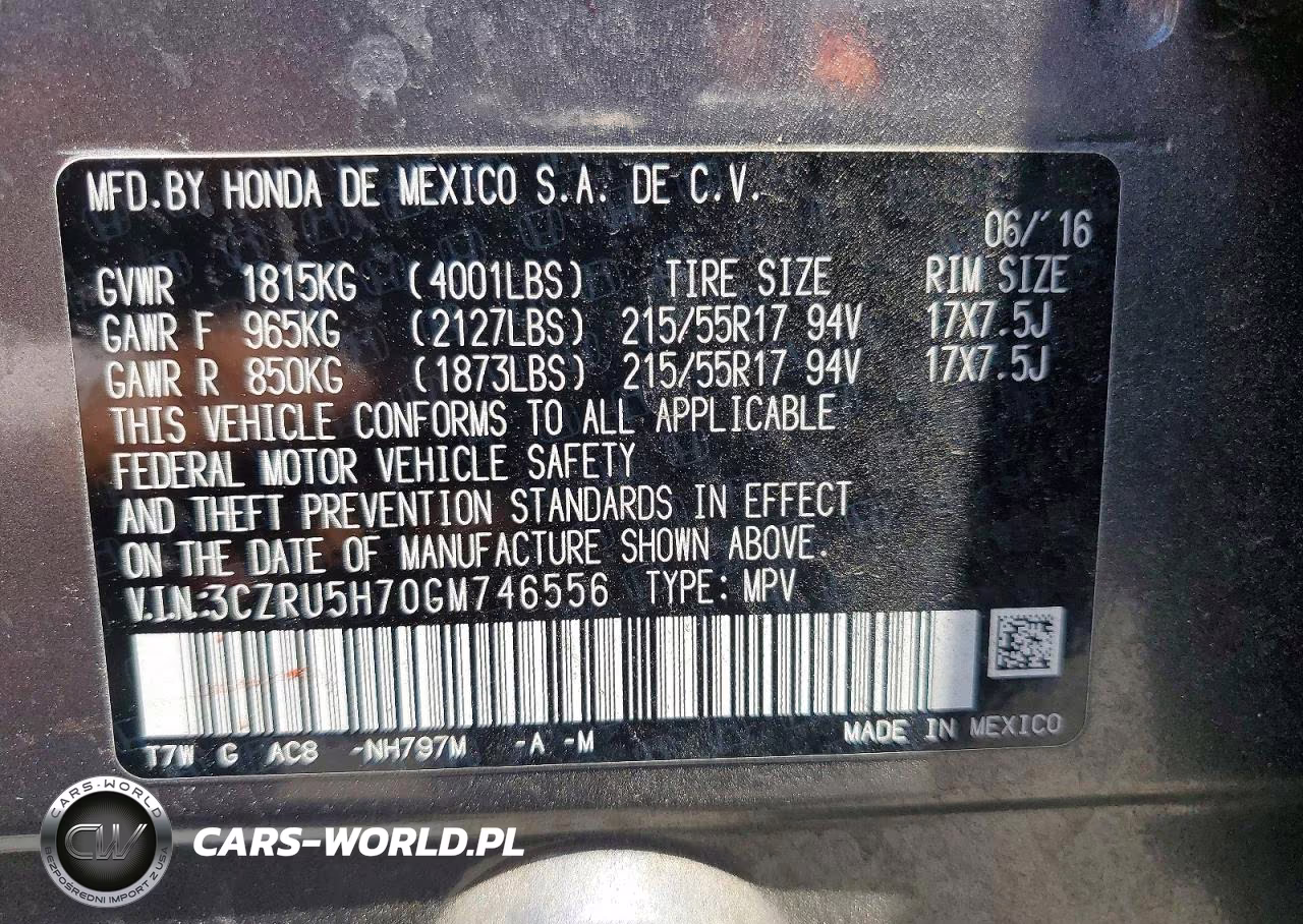 2016 Honda Hr-V Exl VIN:3CZRU5H70GM746556 - 13