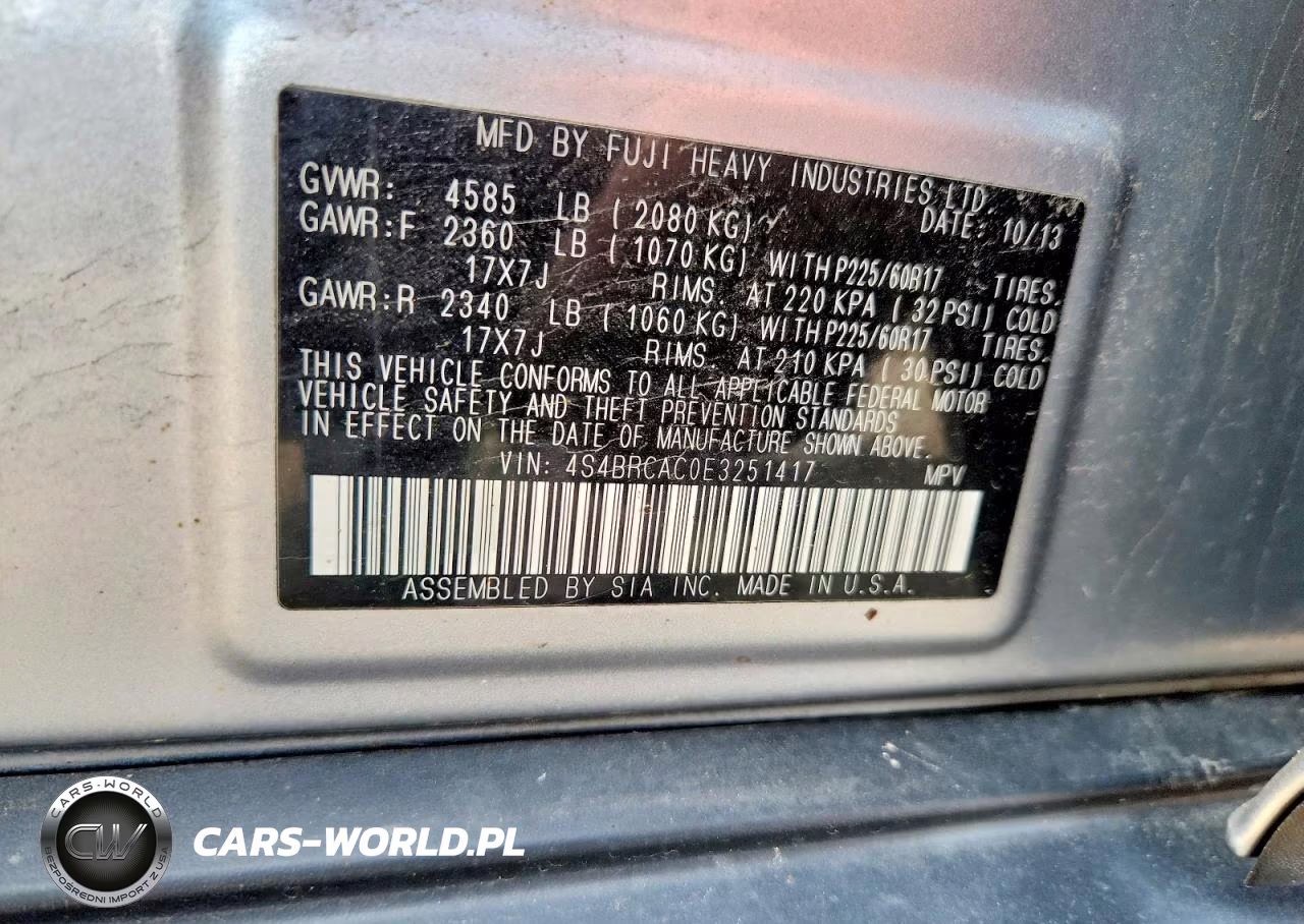2014 Subaru Outback 2.5I VIN:4S4BRCAC0E3251417 - 12