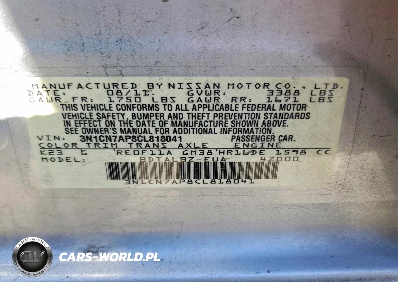 2012 Nissan Versa 1.6 Sv VIN:3N1CN7AP8CL818041 - 12