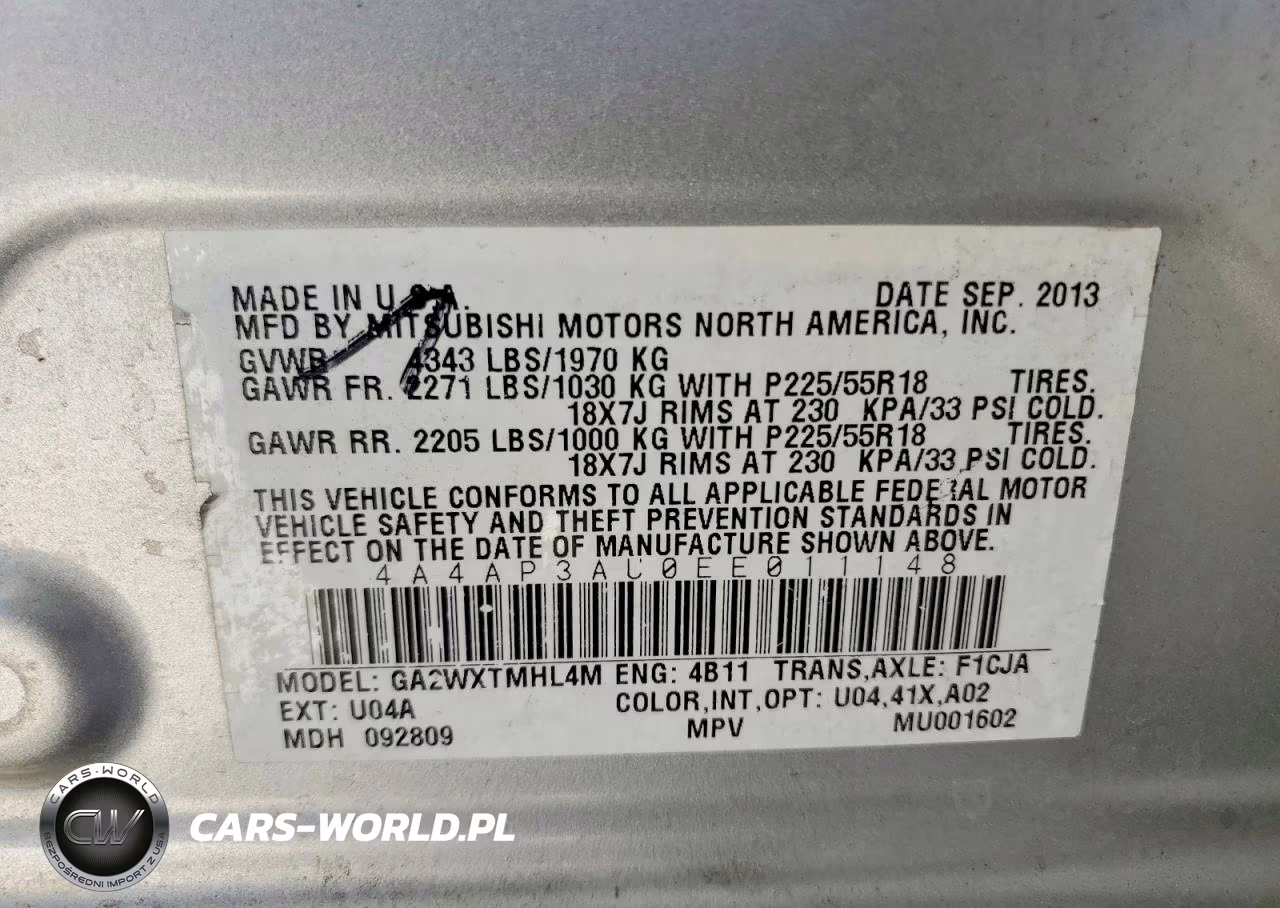 2014 Mitsubishi Outlander Sport Es VIN:4A4AP3AU0EE011148 - 13