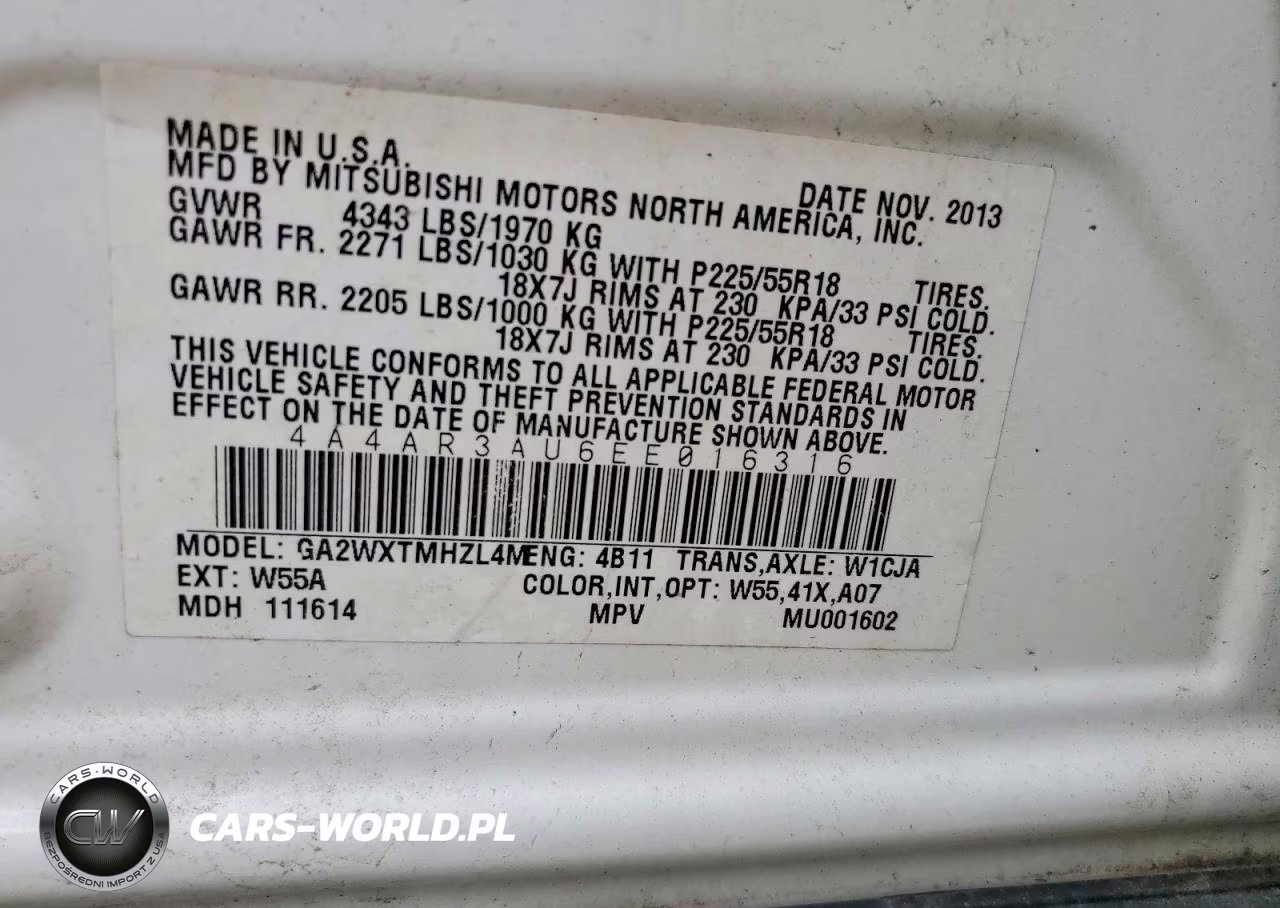 2014 Mitsubishi Outlander Sport Es VIN:4A4AR3AU6EE016316 - 13