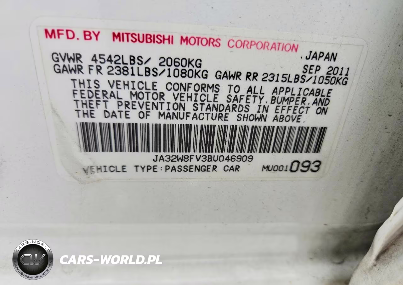 2011 Mitsubishi Lancer Evolution Gsr VIN:JA32W8FV3BU046909 - 12