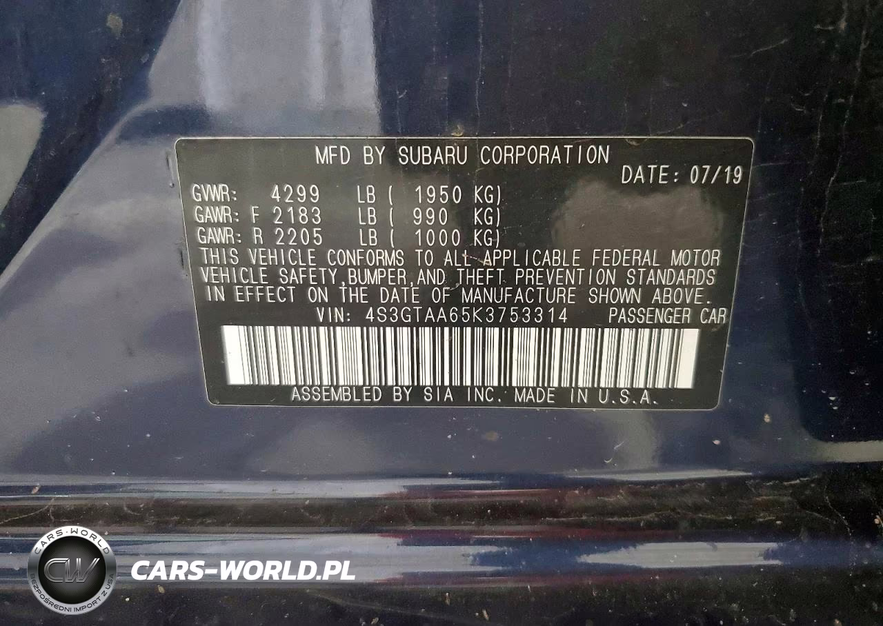 2019 Subaru Impreza VIN:4S3GTAA65K3753314 - 12