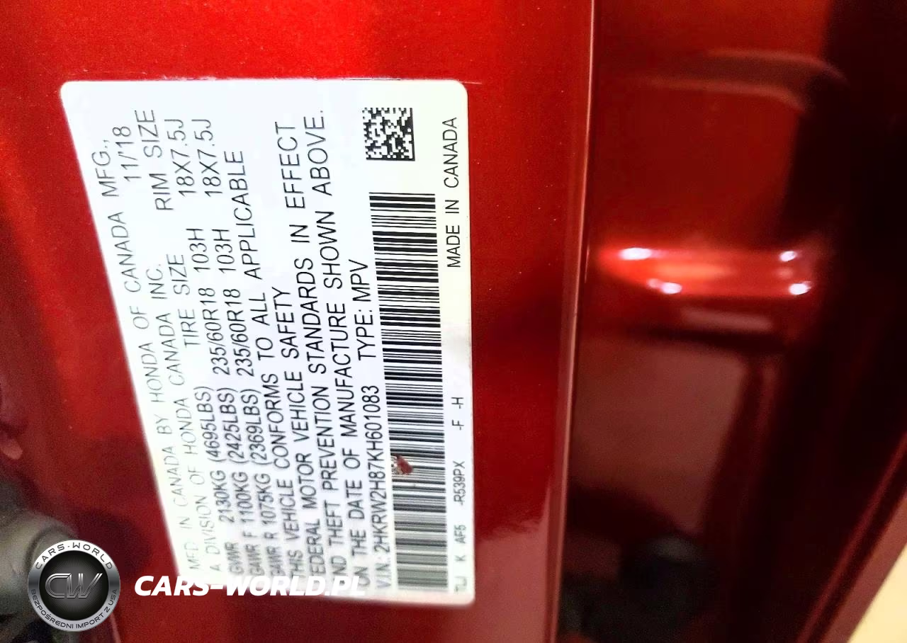 2019 Honda Cr-V Exl VIN:2HKRW2H87KH601083 - 13