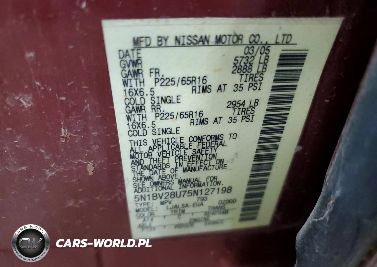 2005 Nissan Quest 3.5 VIN:5N1BV28U75N127198 - 14