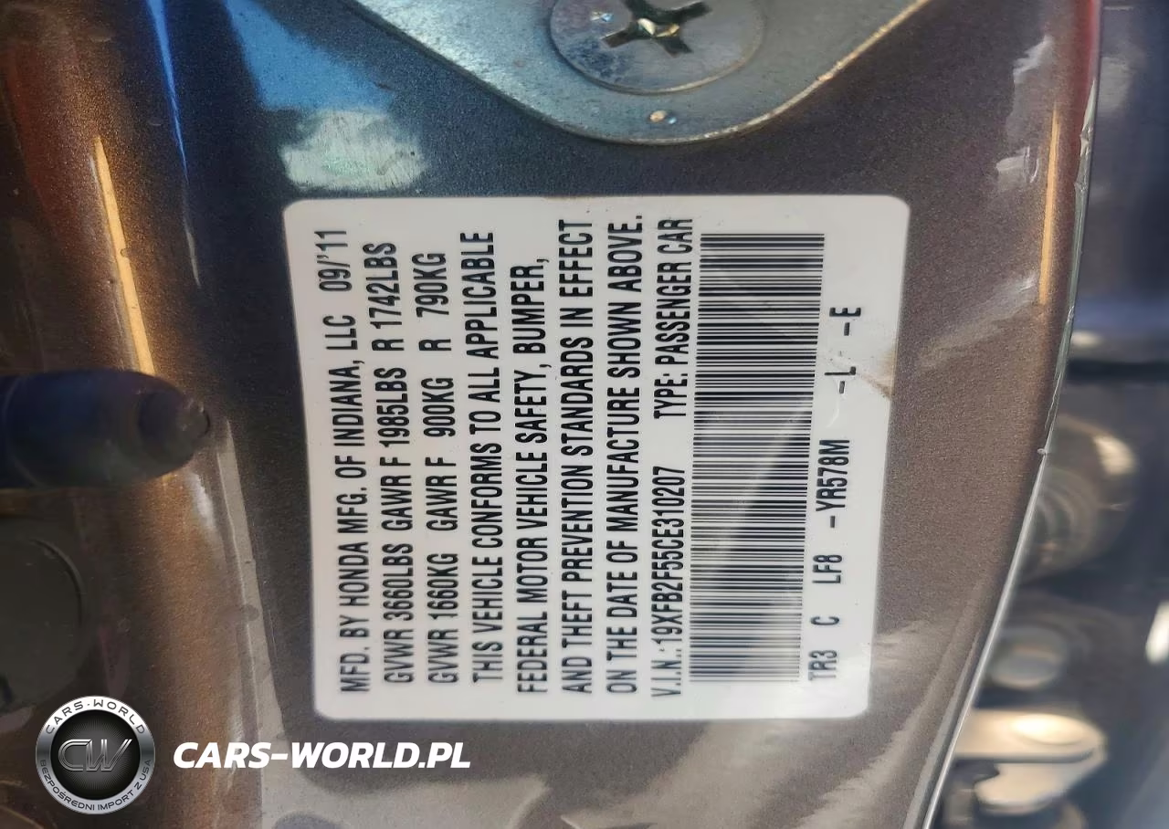 2012 Honda Civic Lx VIN:19XFB2F55CE310207 - 12