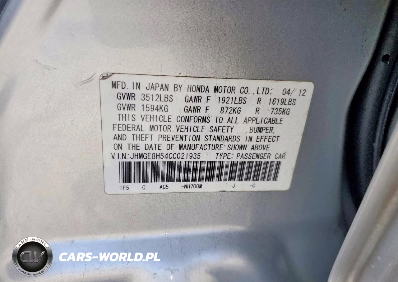 2012 Honda Fit Sport VIN:JHMGE8H54CC021935 - 12
