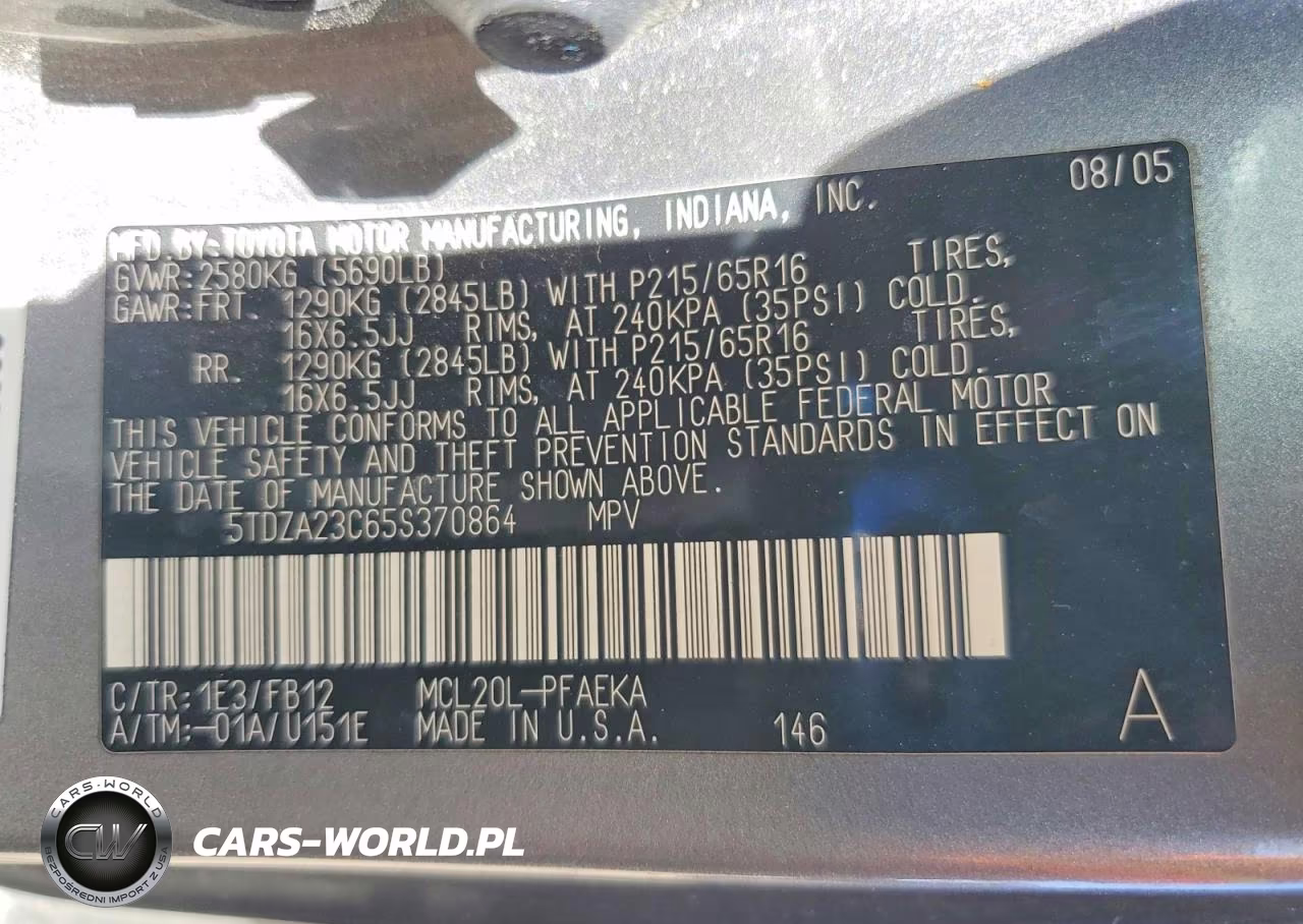 2005 Toyota Sienna Le 7 Passenger VIN:5TDZA23C65S370864 - 13