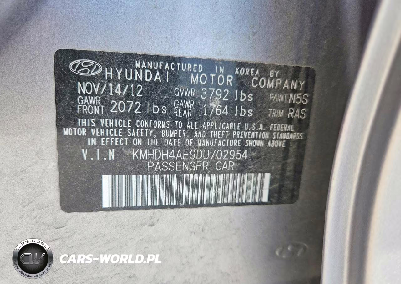 2013 Hyundai Elantra Gls VIN:KMHDH4AE9DU702954 - 12