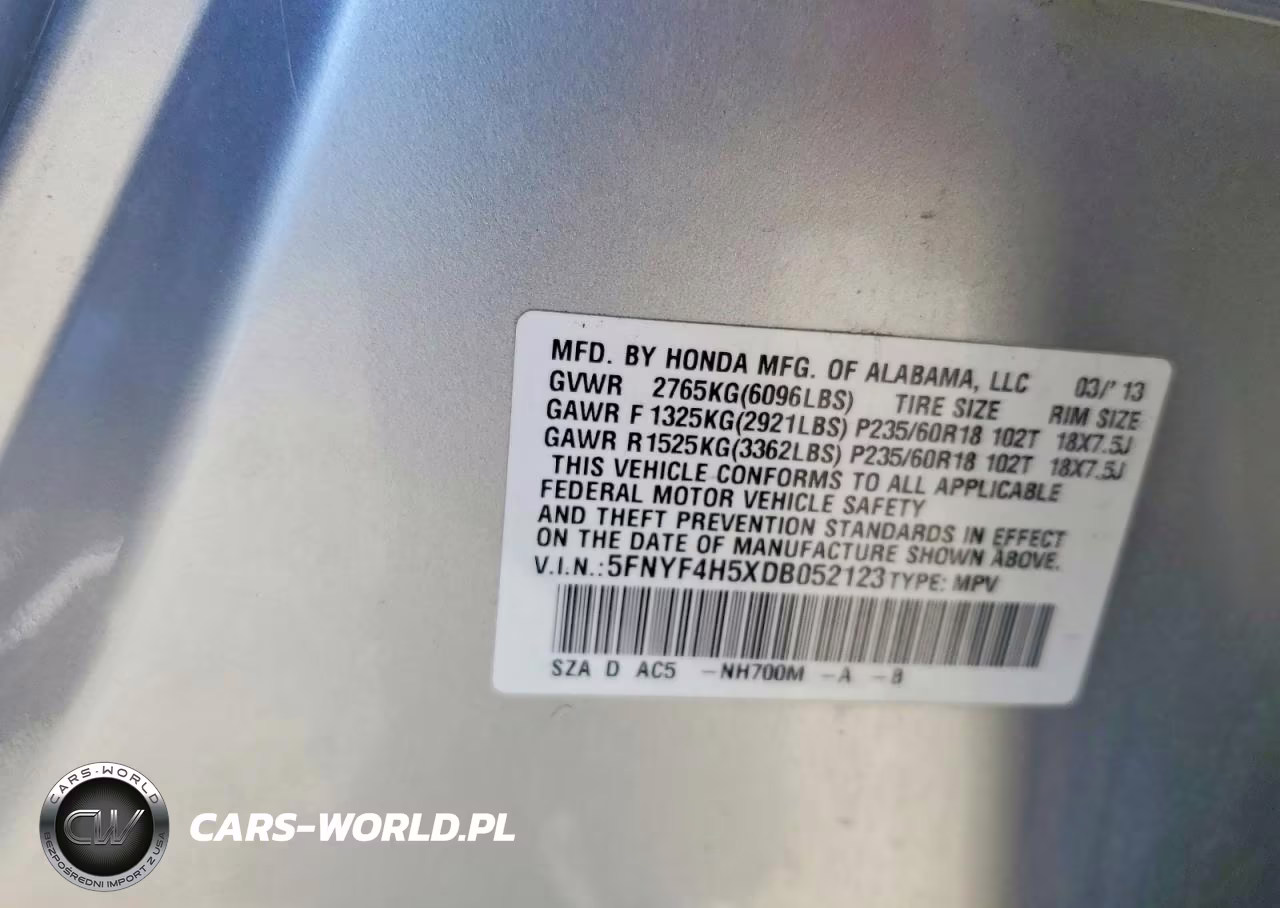 2013 Honda Pilot Exl VIN:5FNYF4H5XDB052123 - 13