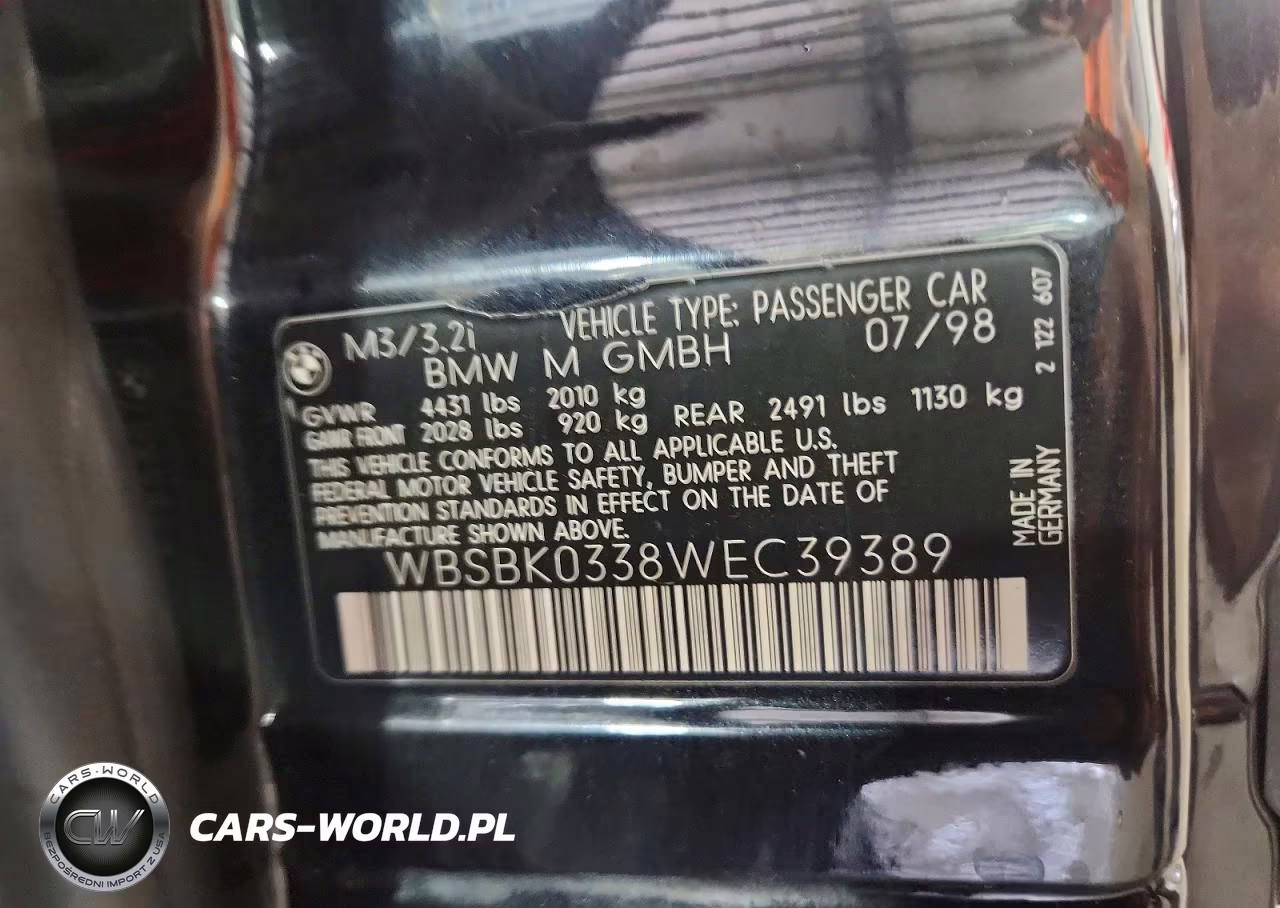 1998 BMW M3 Automatic VIN:WBSBK0338WEC39389 - 13