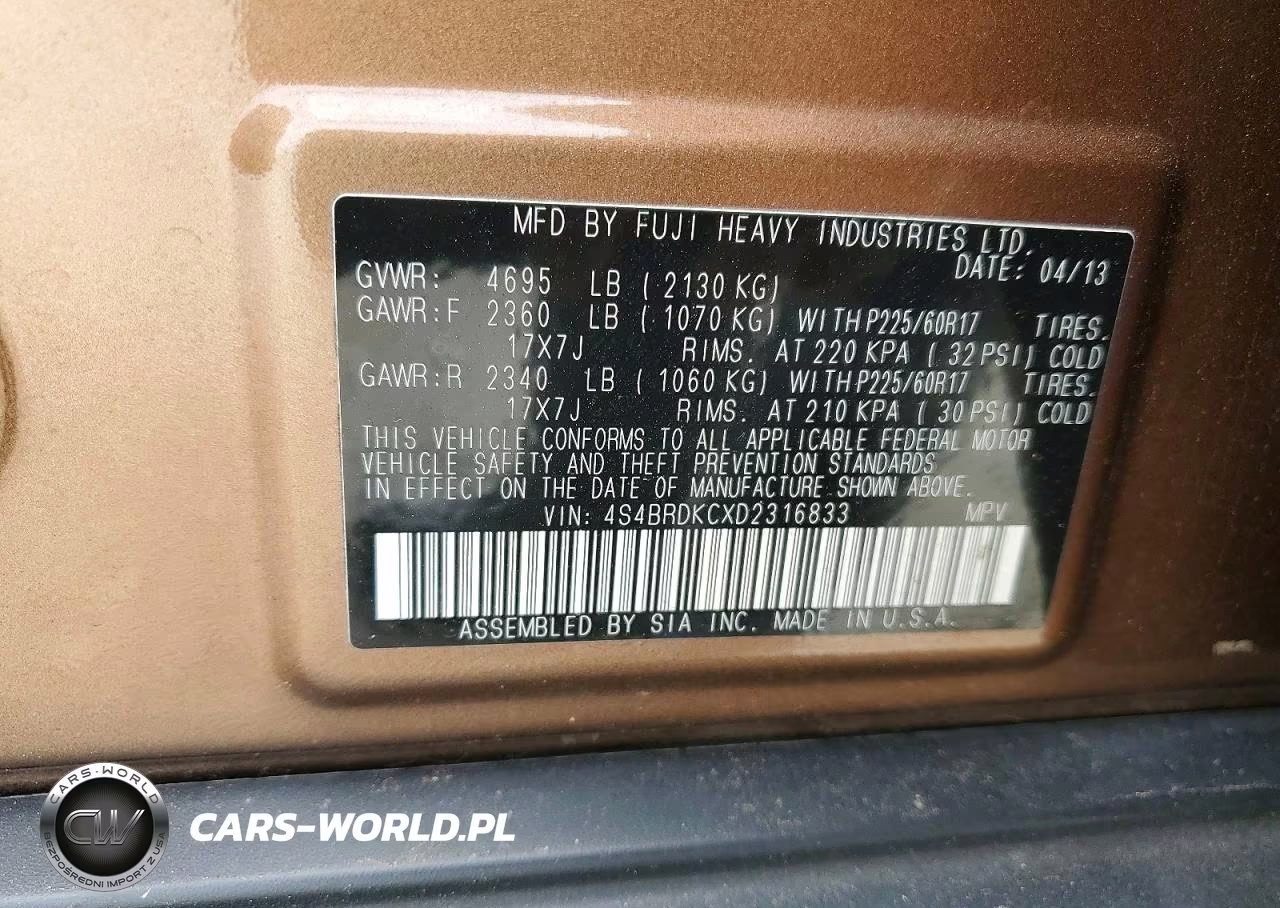2013 Subaru Outback 3.6R Limited VIN:4S4BRDKCXD2316833 - 13