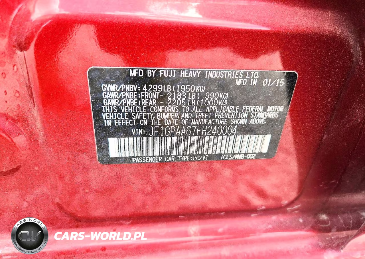 2015 Subaru Impreza VIN:JF1GPAA67FH240004 - 12