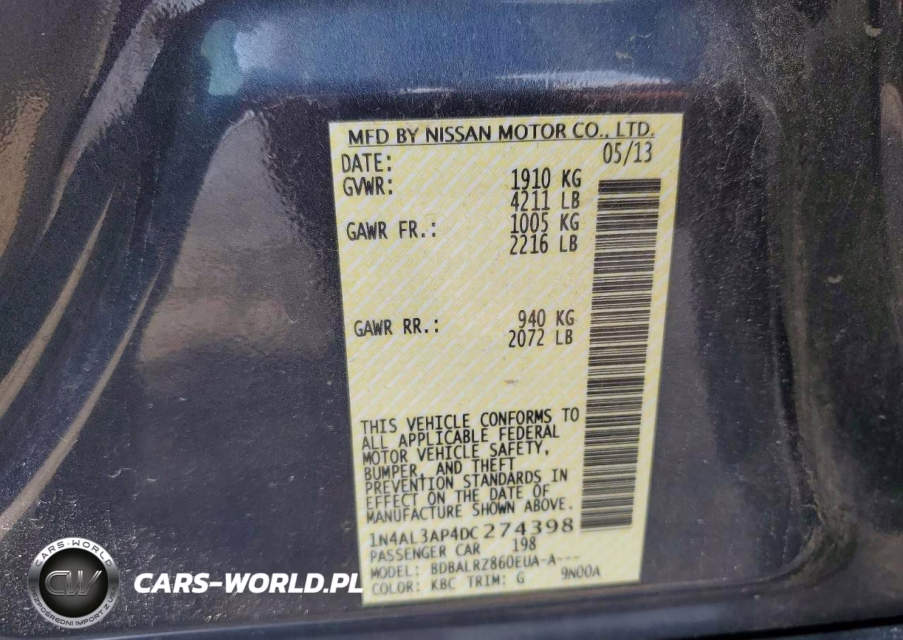 2013 NISSAN ALTIMA 2.5 VIN:1N4AL3AP4DC274398 - 12