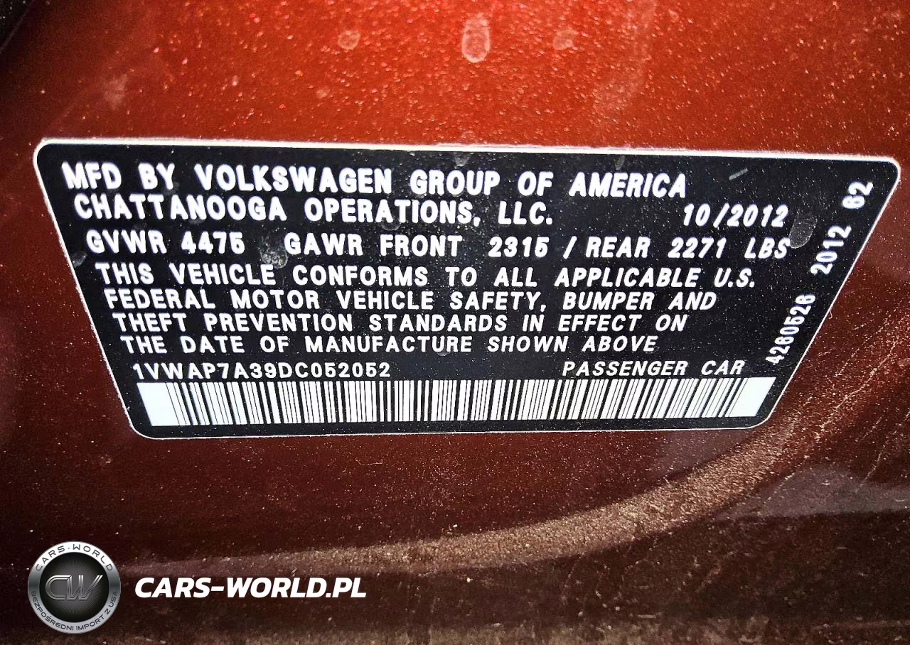 2013 Volkswagen Passat S VIN:1VWAP7A39DC052052 - 12