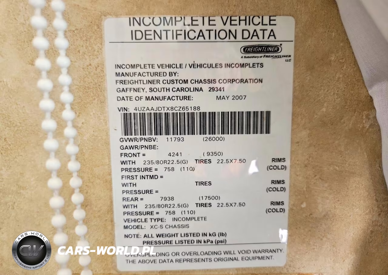 2008 Freightliner Chassis X Line Motor Home VIN:4UZAAJDTX8CZ65188 - 10