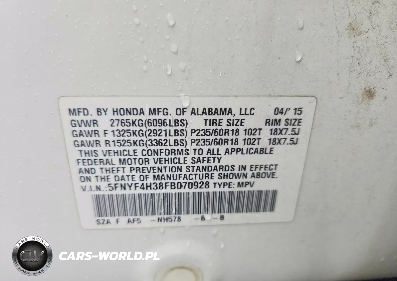 2015 Honda Pilot Se VIN:5FNYF4H38FB070928 - 13
