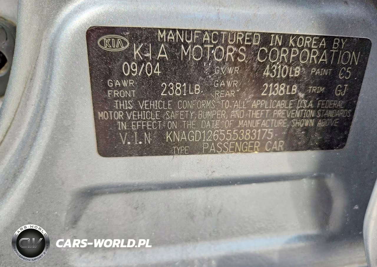 2005 Kia Optima Lx VIN:KNAGD126555383175 - 12