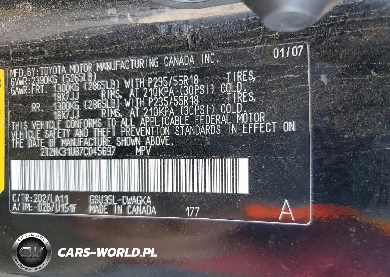 2007 Lexus Rx 350 VIN:2T2HK31U87C045697 - 13