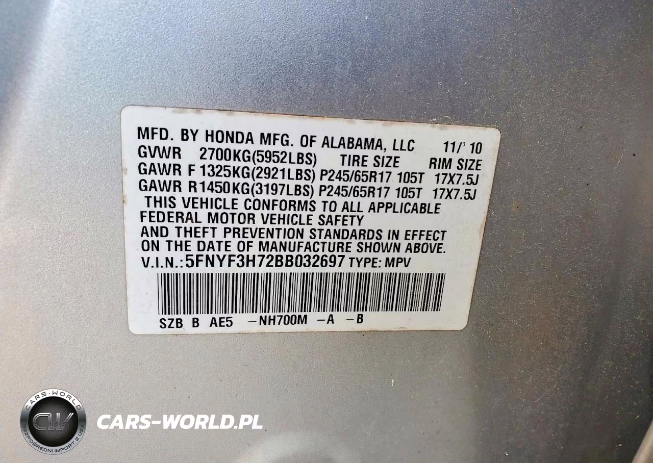 2011 Honda Pilot Exln VIN:5FNYF3H72BB032697 - 12