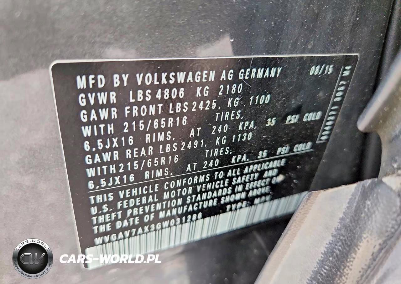 2016 Volkswagen Tiguan S VIN:WVGAV7AX3GW031286 - 12