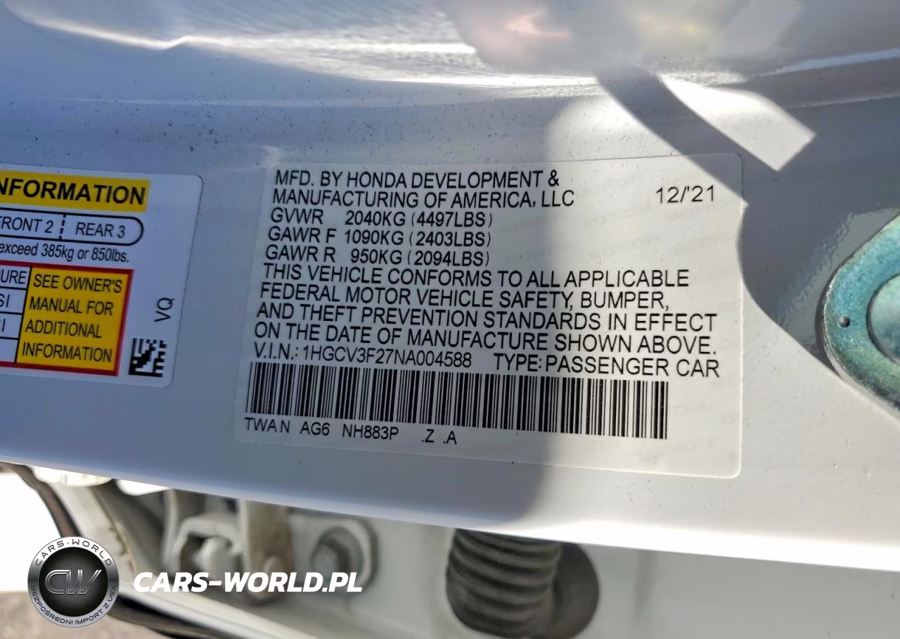 2022 Honda Accord Hybrid Sport VIN:1HGCV3F27NA004588 - 12