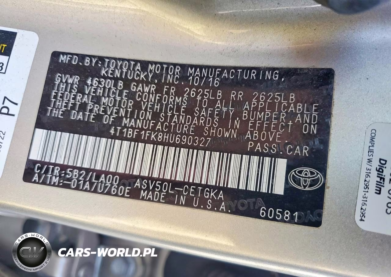 2017 Toyota Camry Xle VIN:4T1BF1FK8HU690327 - 12