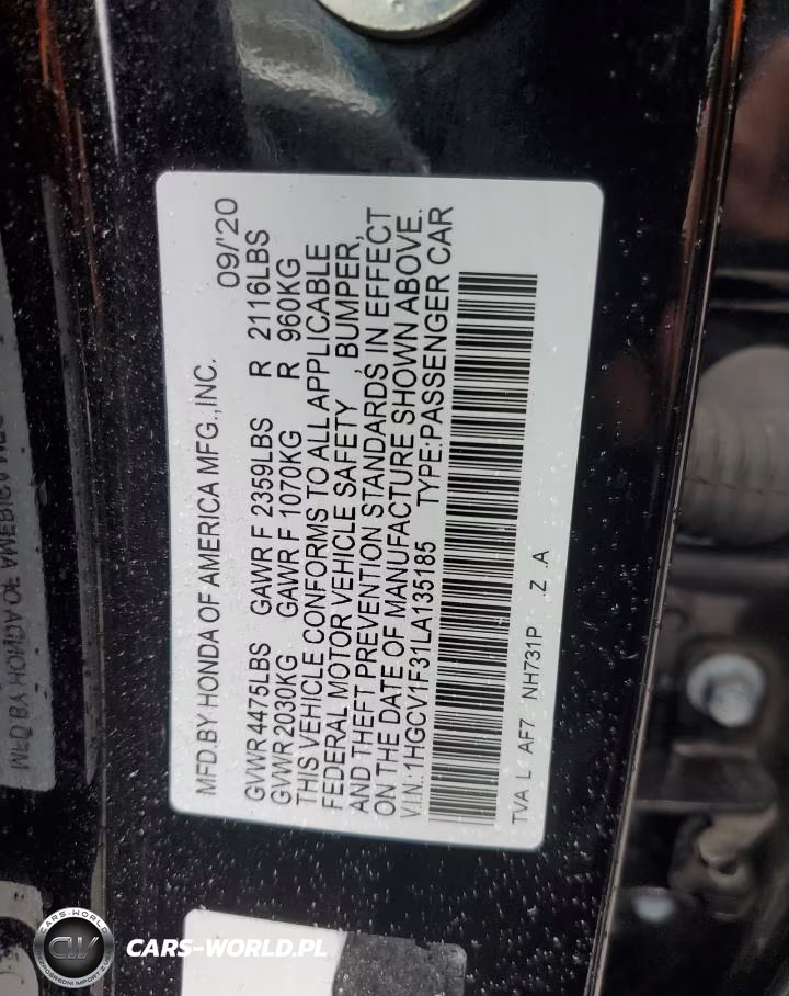 2020 Honda Accord Sport VIN:1HGCV1F31LA135185 - 12