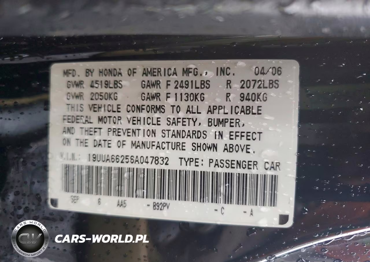 2006 Hond Acura VIN:19UUA66256A047832 - 12
