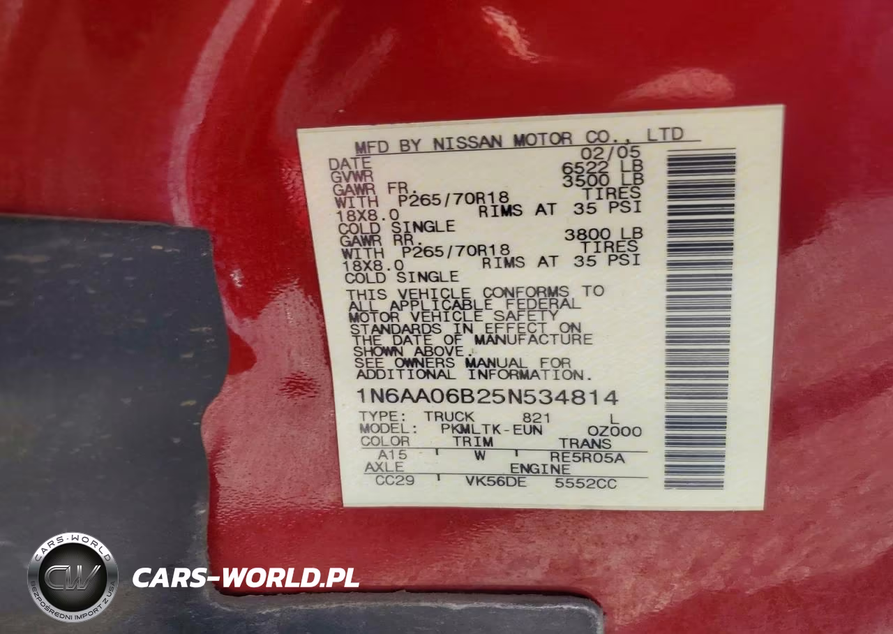 2005 Nissan Titan Xe VIN:1N6AA06B25N534814 - 12