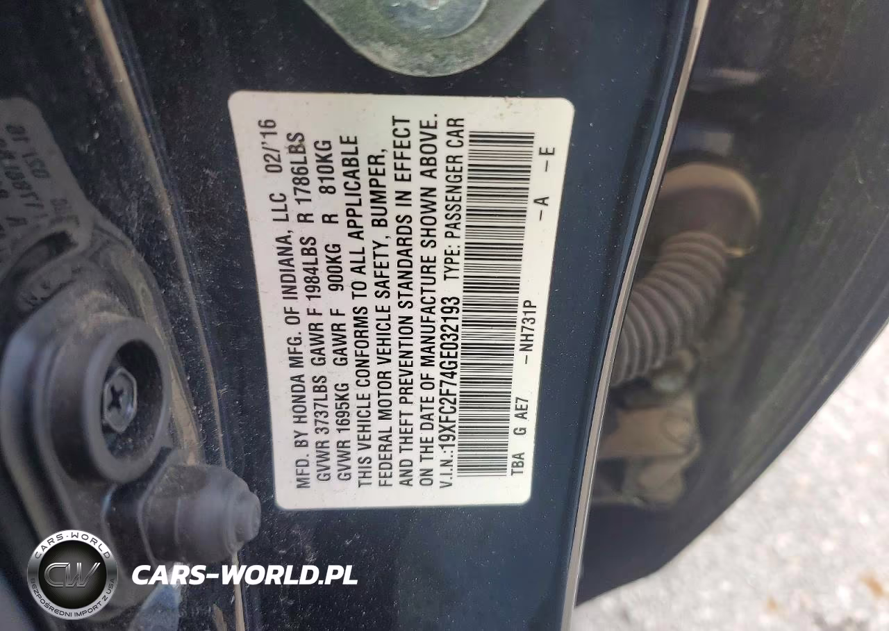 2016 Honda Civic Ex VIN:19XFC2F74GE032193 - 12