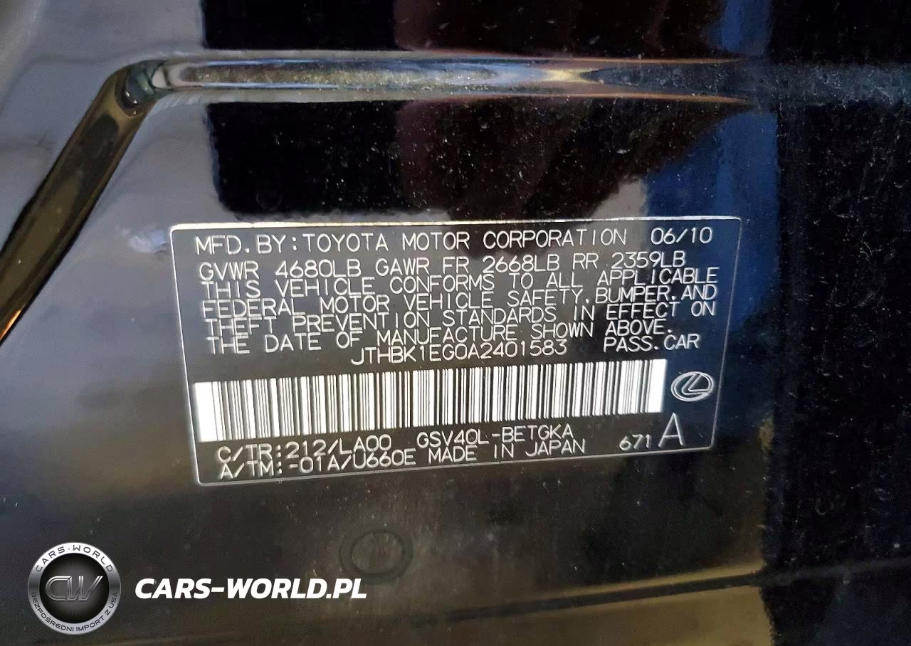 2010 Lexus Es 350 VIN:JTHBK1EG0A2401583 - 12