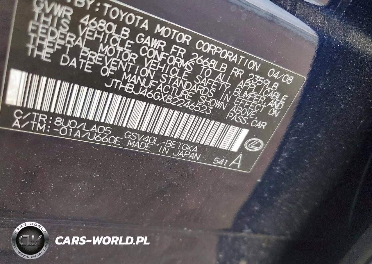 2008 Lexs Es350 VIN:JTHBJ46GX82246523 - 12